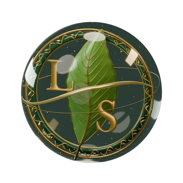 The Learning Shire glass globe, with a green leaf and gold LS lettering